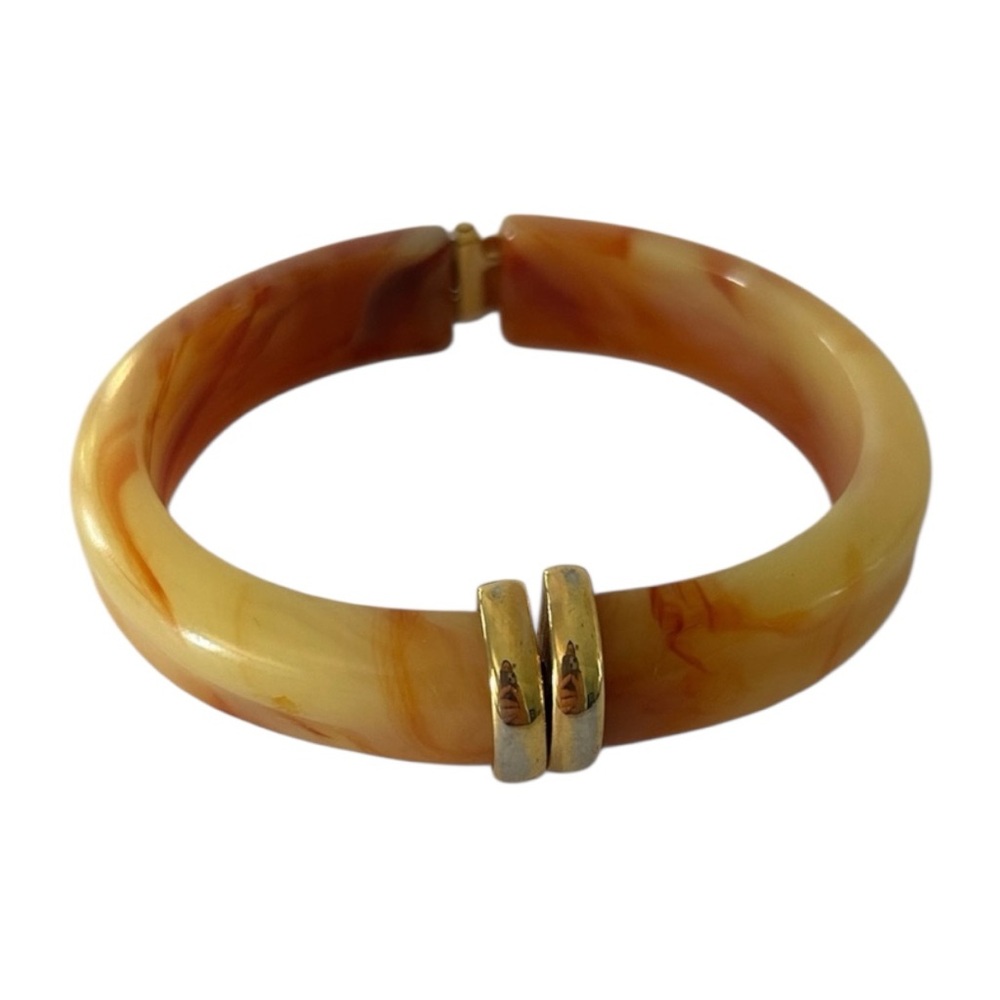 Avon (1981) Vintage Peach/Amber Marbled Bangle Hinged Cuff Bracelet - Picture 13 of 13